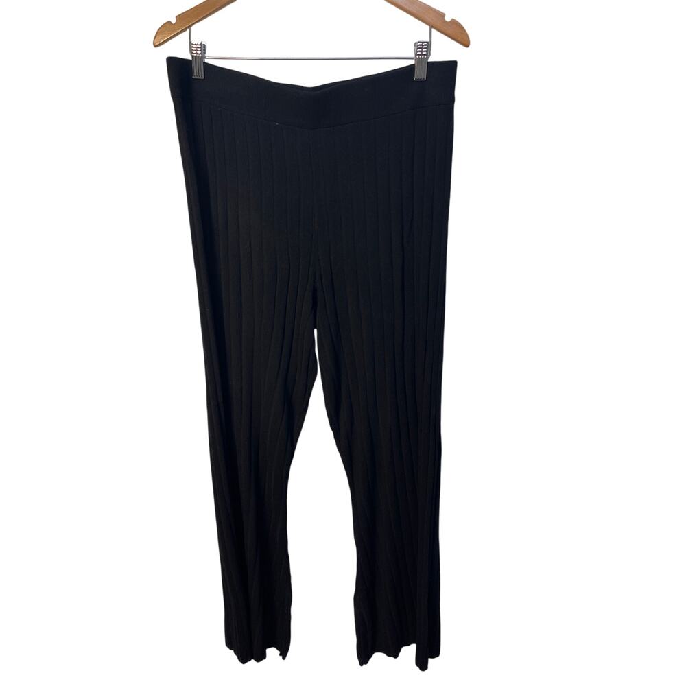 HM Black Ribbed Knit‎ Flare Leg Pants High Rise Loungewear Large 0996926